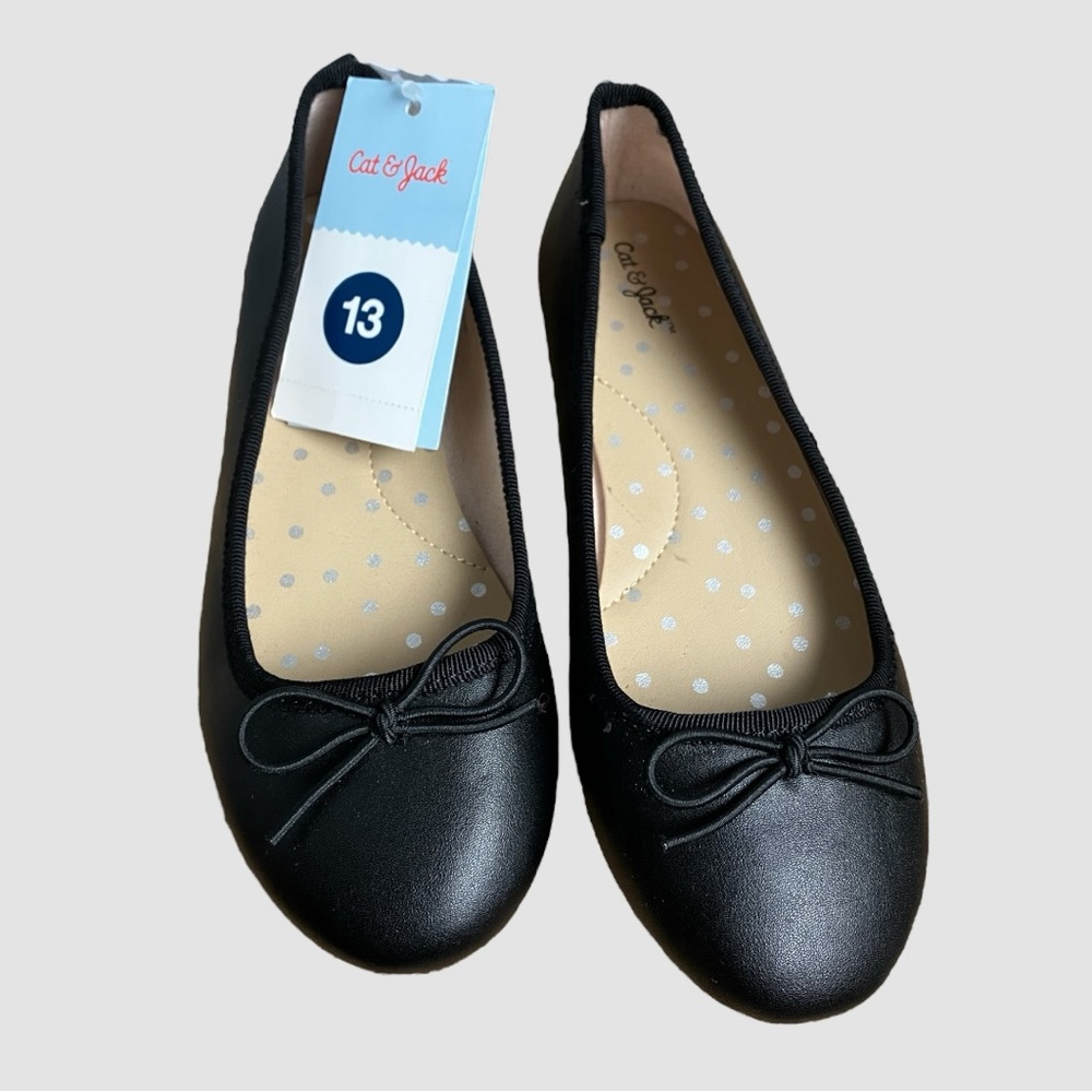 NWT Cat & Jack Black Diana slip-on ballet flats - Little Kids' Size 13 with bows